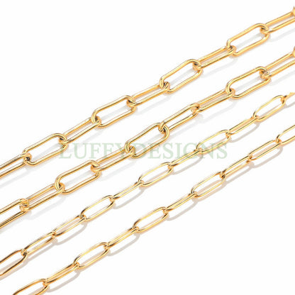16ft/5m Rectangle Link Chain, Gold plated Stainless Steel, Unfinished Round Oval Cable Chain, Paper Clip Chain, Chunky Long Link Chain Bulk