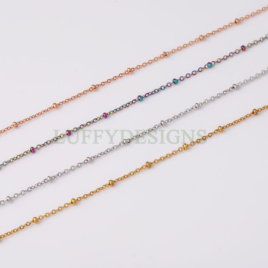 5pcs Finished 316L Stainless Steel Chain, 2.0mm Gold Chain with Beads, Silver Beads Chains, 18k Gold /Rose Gold plated, 16 /18 /20 inches