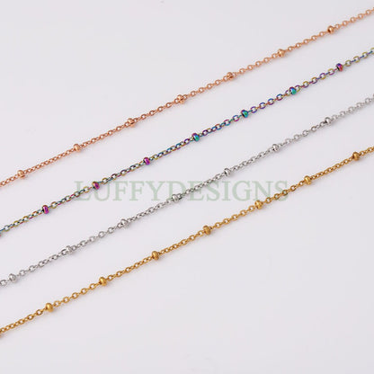 5pcs Finished 316L Stainless Steel Chain, 2.0mm Gold Chain with Beads, Silver Beads Chains, 18k Gold /Rose Gold plated, 16 /18 /20 inches