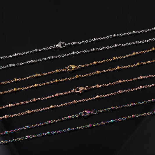 5pcs Finished 316L Stainless Steel Chain, 2.0mm Gold Chain with Beads, Silver Beads Chains, 18k Gold /Rose Gold plated, 16 /18 /20 inches