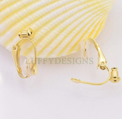 10pcs Non Piercing Earrings, Ear Clip with Attached Ear Nuts, Earwire Converter, Gold /Rhodium /Silver plated Brass, Comfortable Fit