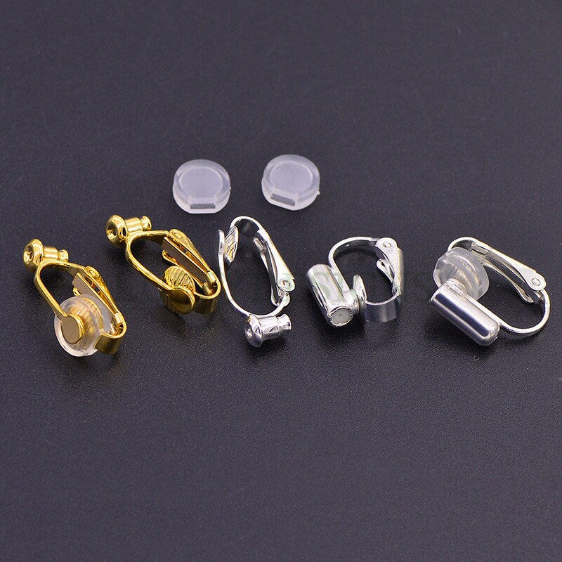 10pcs Non Piercing Earrings, Ear Clip with Attached Ear Nuts, Earwire Converter, Gold /Rhodium /Silver plated Brass, Comfortable Fit