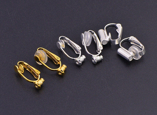 10pcs Non Piercing Earrings, Ear Clip with Attached Ear Nuts, Earwire Converter, Gold /Rhodium /Silver plated Brass, Comfortable Fit