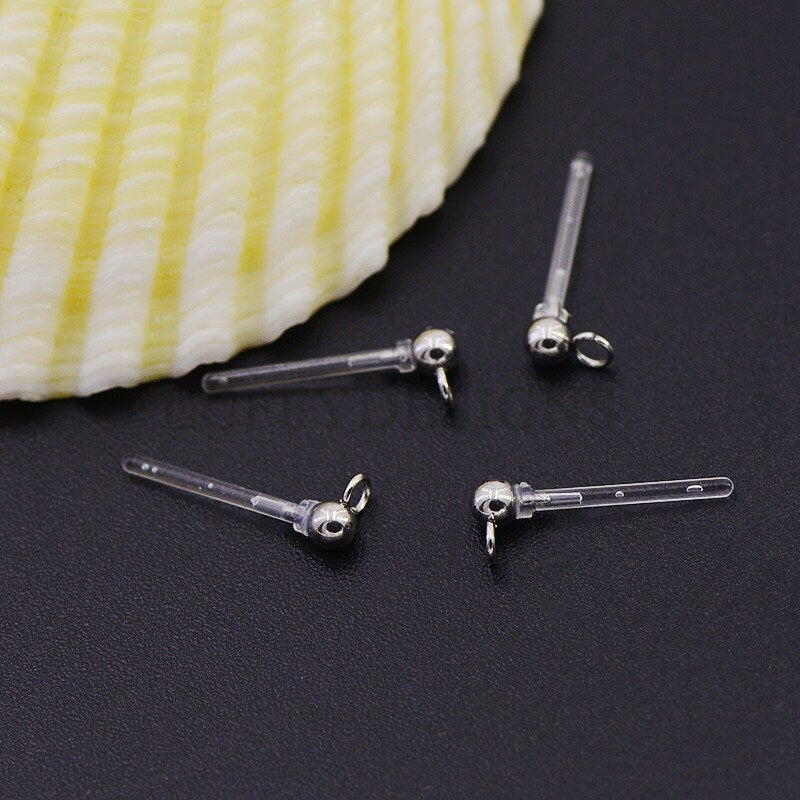 20pcs  Invisible Earring Findings, Studs with Backs, Clear Plastic Earring Posts, hypoallergenic Resin Ear Stud, Jewelry Supplies