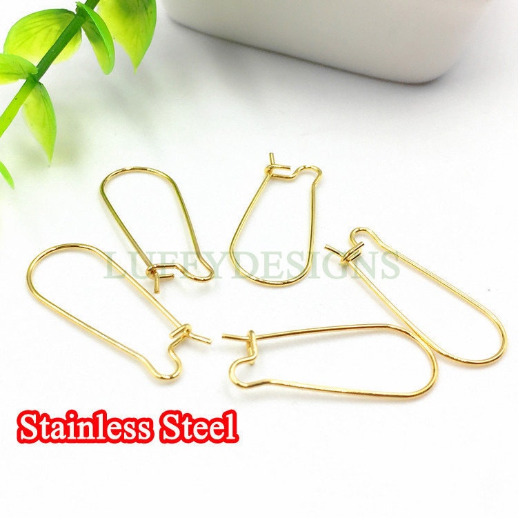 100pcs Gold Kidney Ear Hooks, Kidney Ear Wires for Long Drop Earrings, Earring ear wire Findings, 18k Gold plated 316L Stainless Steel