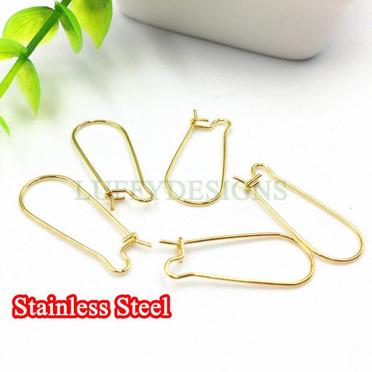 100pcs Gold Kidney Ear Hooks, Kidney Ear Wires for Long Drop Earrings, Earring ear wire Findings, 18k Gold plated 316L Stainless Steel