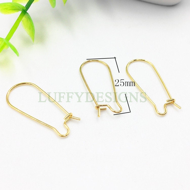 100pcs Gold Kidney Ear Hooks, Kidney Ear Wires for Long Drop Earrings, Earring ear wire Findings, 18k Gold plated 316L Stainless Steel