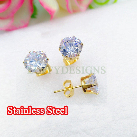 10pcs White Zircon Stud, Crystal Stud Earring, 316L Stainless Steel Post, Gold Earring Posts, Earring Findings, 3mm /4mm /5mm /6mm /8mm