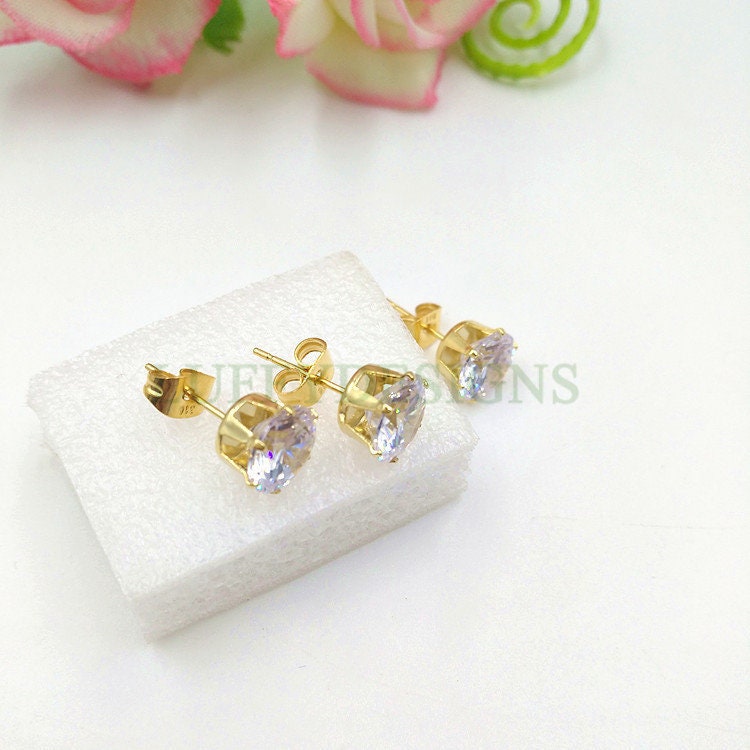 10pcs White Zircon Stud, Crystal Stud Earring, 316L Stainless Steel Post, Gold Earring Posts, Earring Findings, 3mm /4mm /5mm /6mm /8mm