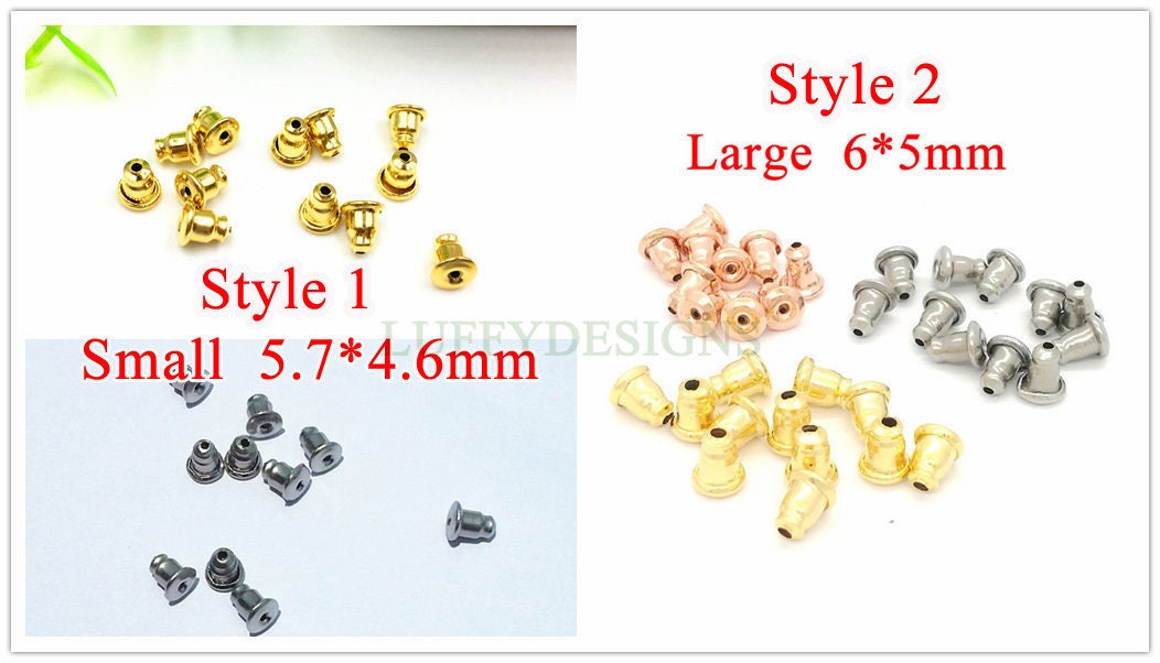 100pcs 316L Stainless Steel/Rubber Earring Backs, Earring Stoppers, Earring Findings, Ear Nuts, Gold Safety Back, Jewelry Findings