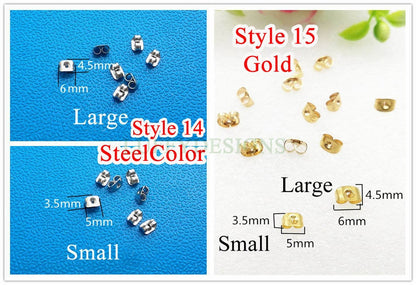 100pcs 316L Stainless Steel/Rubber Earring Backs, Earring Stoppers, Earring Findings, Ear Nuts, Gold Safety Back, Jewelry Findings