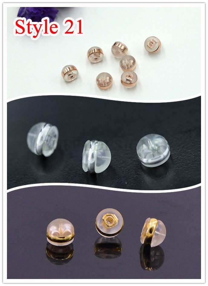 100pcs 316L Stainless Steel/Rubber Earring Backs, Earring Stoppers, Earring Findings, Ear Nuts, Gold Safety Back, Jewelry Findings