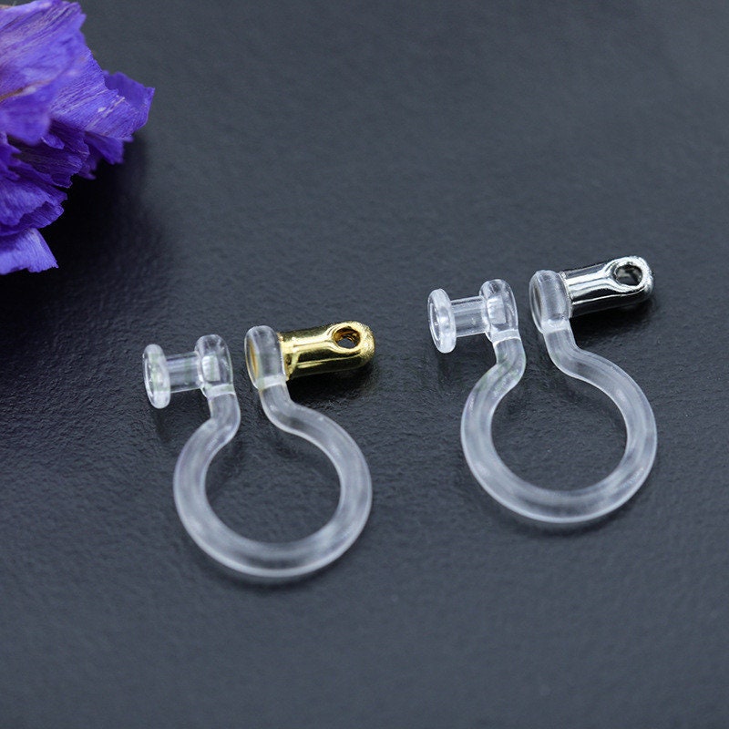 20pcs Invisible clip on earring with double holes, resin earring clip, no pierced earrings clip findings, hypoallergenic clip earrings
