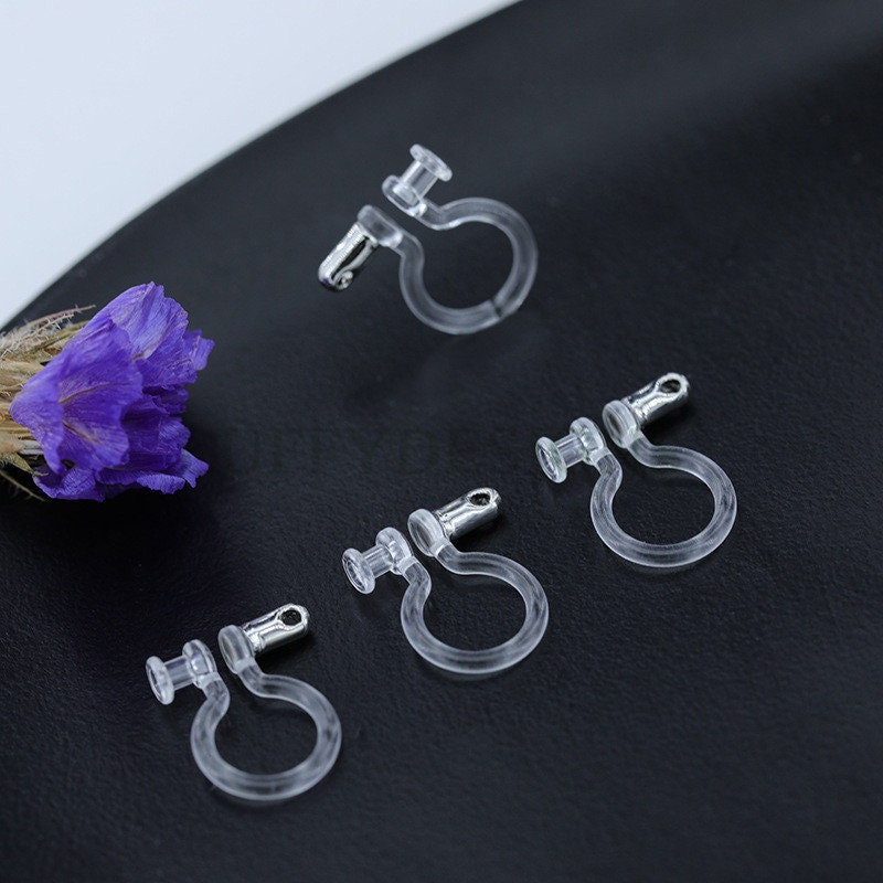 20pcs Invisible clip on earring with double holes, resin earring clip, no pierced earrings clip findings, hypoallergenic clip earrings