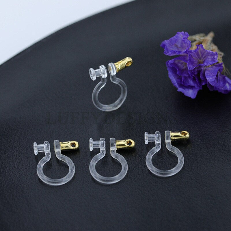 20pcs Invisible clip on earring with double holes, resin earring clip, no pierced earrings clip findings, hypoallergenic clip earrings
