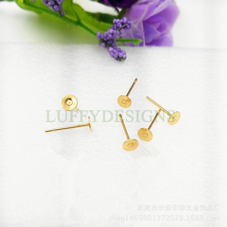 20pcs Earring Post Studs Flat Pad, 18K Gold Plated 316L Stainless Steel Post, Earring Findings, Stud Supplies, 5mm /6mm /8mm /10mm