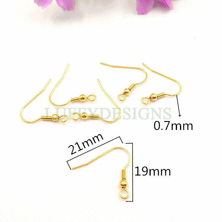 10pcs Gold Ear Wire Hooks, Ball and Coil Earring Hooks, Earring Findings, 316L Stainless Steel Hypo Allergenic French Hooks, Fish Hooks