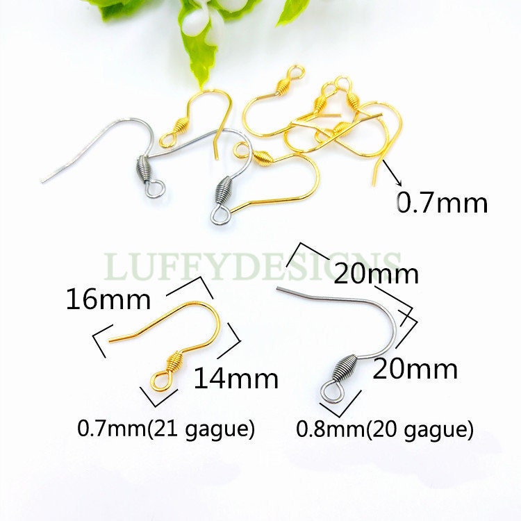 100pcs Gold Ear Wire Hooks, Coil Earring Hooks, Earring Findings, 316L Stainless Steel Hypo Allergenic French Hooks, Fish Hooks