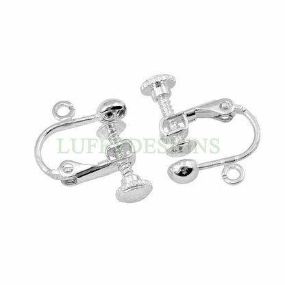 10pcs Clip-on Ear Wire, Earring Clips with Loop, Adjustable with Hinged Screwback, Gold /Rhodium /Rose Gold /Silver plated Brass