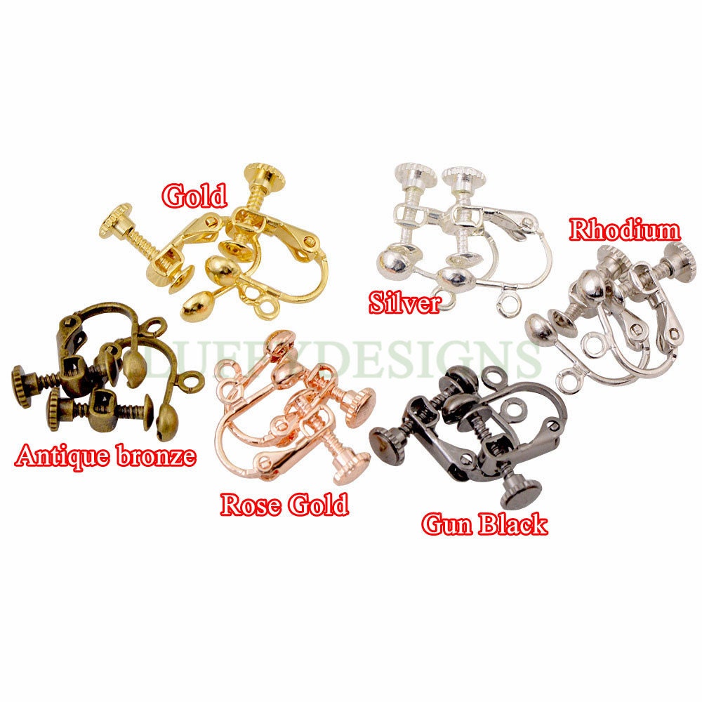 10pcs Clip-on Ear Wire, Earring Clips with Loop, Adjustable with Hinged Screwback, Gold /Rhodium /Rose Gold /Silver plated Brass
