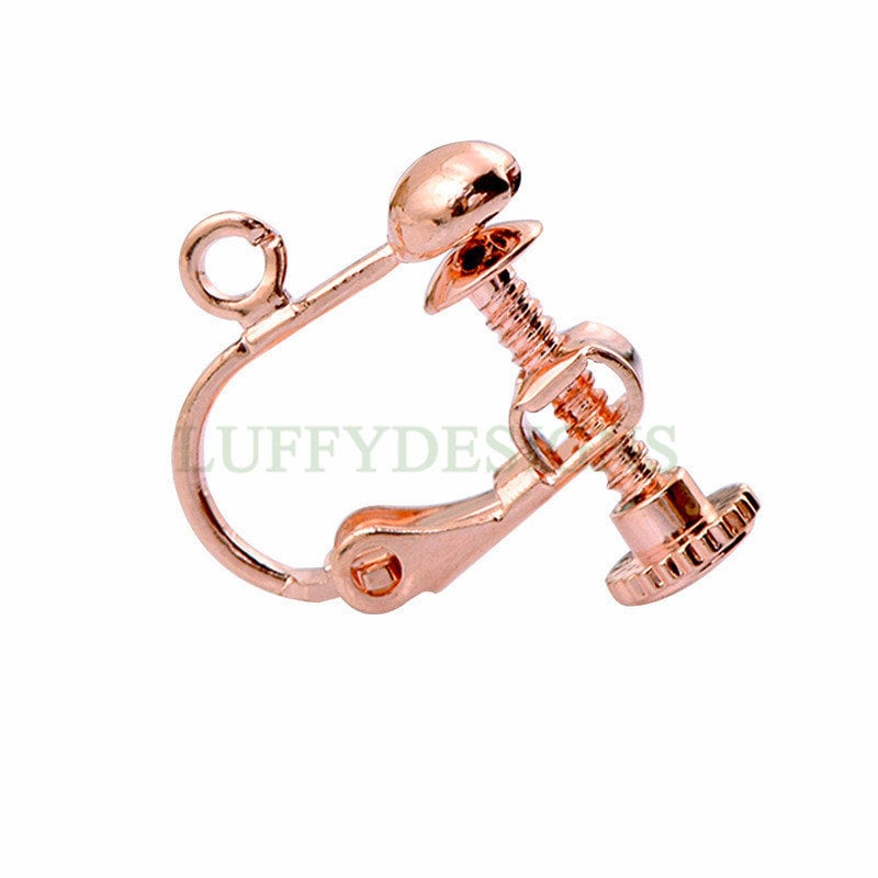 10pcs Clip-on Ear Wire, Earring Clips with Loop, Adjustable with Hinged Screwback, Gold /Rhodium /Rose Gold /Silver plated Brass