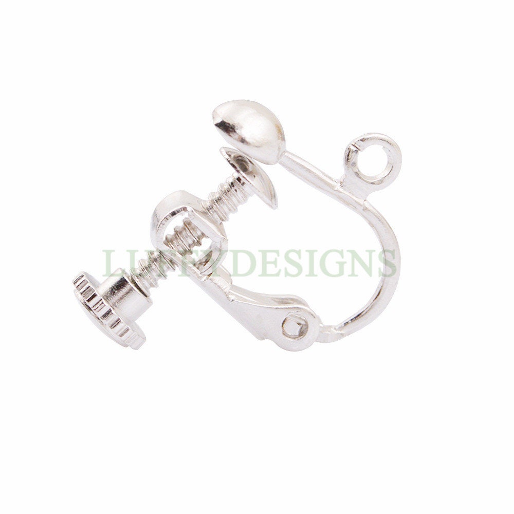 10pcs Clip-on Ear Wire, Earring Clips with Loop, Adjustable with Hinged Screwback, Gold /Rhodium /Rose Gold /Silver plated Brass