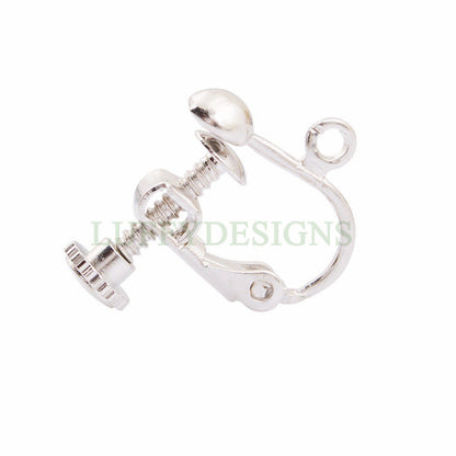 10pcs Clip-on Ear Wire, Earring Clips with Loop, Adjustable with Hinged Screwback, Gold /Rhodium /Rose Gold /Silver plated Brass