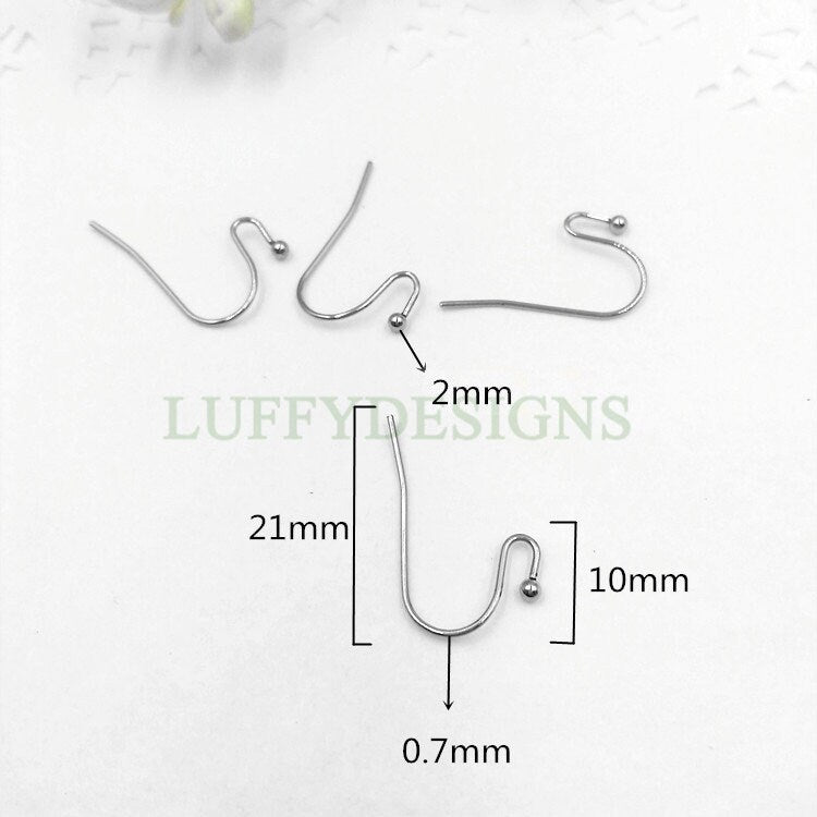 10pcs Gold Ear Wire Hooks, Earring Hooks with Ball, Earring Findings, 316L Stainless Steel Hypo Allergenic French Hooks, Fish Hooks