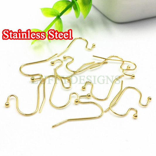 10pcs Gold Ear Wire Hooks, Earring Hooks with Ball, Earring Findings, 316L Stainless Steel Hypo Allergenic French Hooks, Fish Hooks