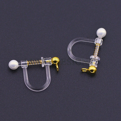 20pcs Invisible clip on earring converter, Resin earring clip with pearl, Non pierced dangle earrings clip findings, Spring clip earring