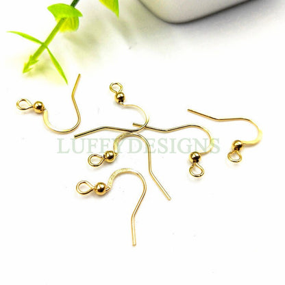 10pcs Gold Ear Wire Hooks, Ball Earring Hooks, Earring Findings, Gold plated 316L Stainless Steel, Hypo Allergenic French Hooks, Fish Hooks
