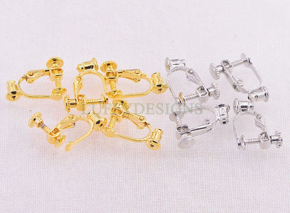 10pcs Screw Back Non Piercing Earrings, with Attached Ear Nuts at Bottom, Gold /Rhodium /Rose Gold /Silver plated Brass, Comfortable Fit
