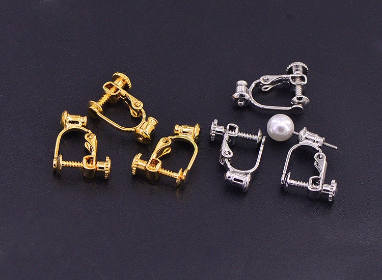 10pcs Screw Back Non Piercing Earrings, with Attached Ear Nuts at Bottom, Gold /Rhodium /Rose Gold /Silver plated Brass, Comfortable Fit