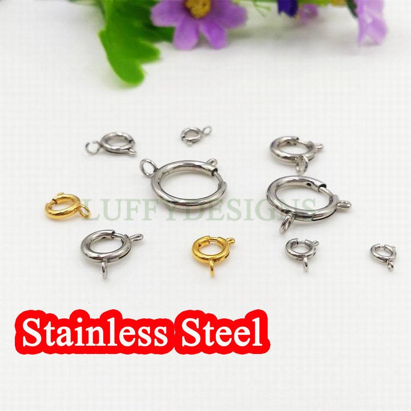 10 Pcs, Gold Spring Clasp, 18K Gold plated 304 stainless steel, Open Gold Spring Clasp, Gold Clasp, 5mm 6mm 8mm 10mm 12mm 14mm 16mm 18mm