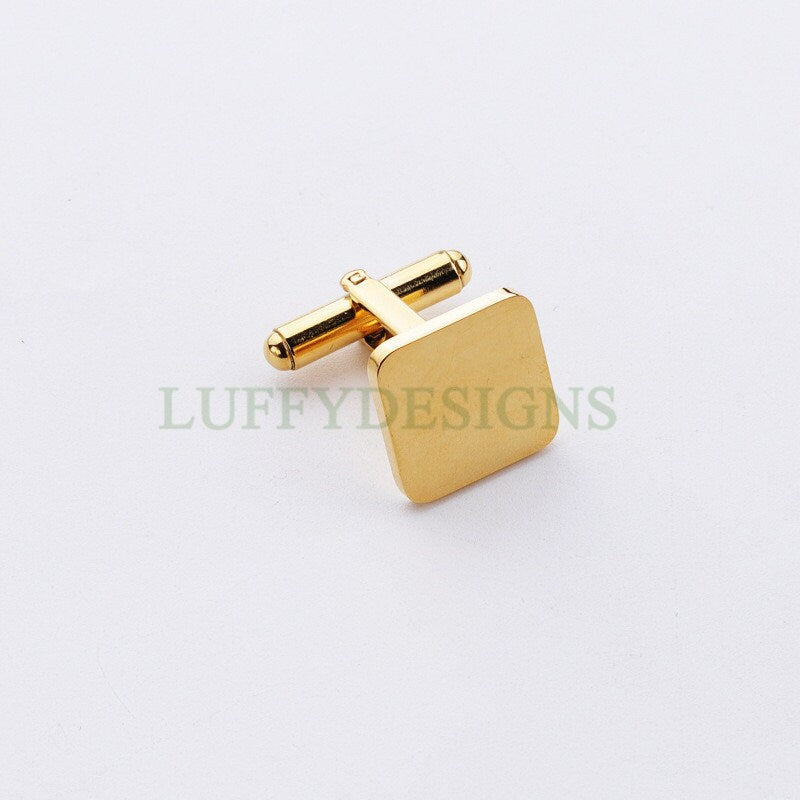 Gold/Rose Gold Cufflinks, 16mm Square Plane French Cufflinks Blank, Cufflink Base, Cufflinks Bezel Setting, Mirror Polished Steel Cufflinks