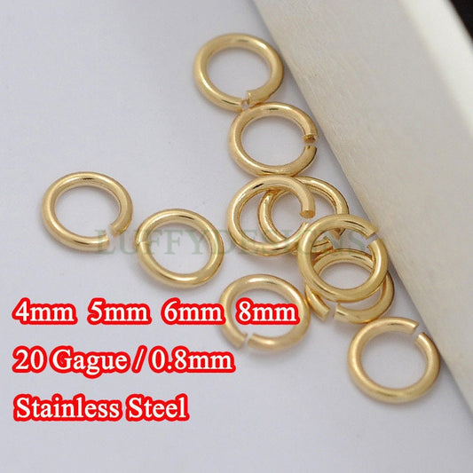 100pcs 0.8mm /20 Gauge, 18K Gold plated 304 Stainless Steel, 4mm /5mm /6mm /7mm /8mm Open Jump Rings, Link Connector, Split gold jump rings