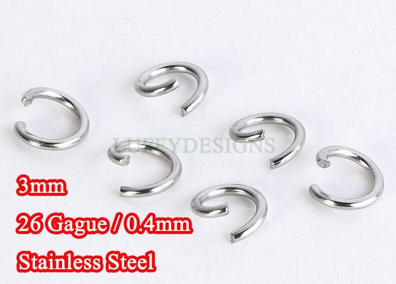 100pcs 0.4mm/ 26 Gauge, 18K Gold plated 304 Stainless Steel, 3mm Open Jump Rings,  O Ring, Link Connector, Jewelry Closure, Split jump rings