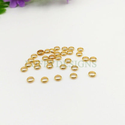 20pcs Gold Roundel Spacer Beads, Seamless Circle Ring, Flattened Round Beads, Seamless Round For Bracelet Making, 18K Gold plated