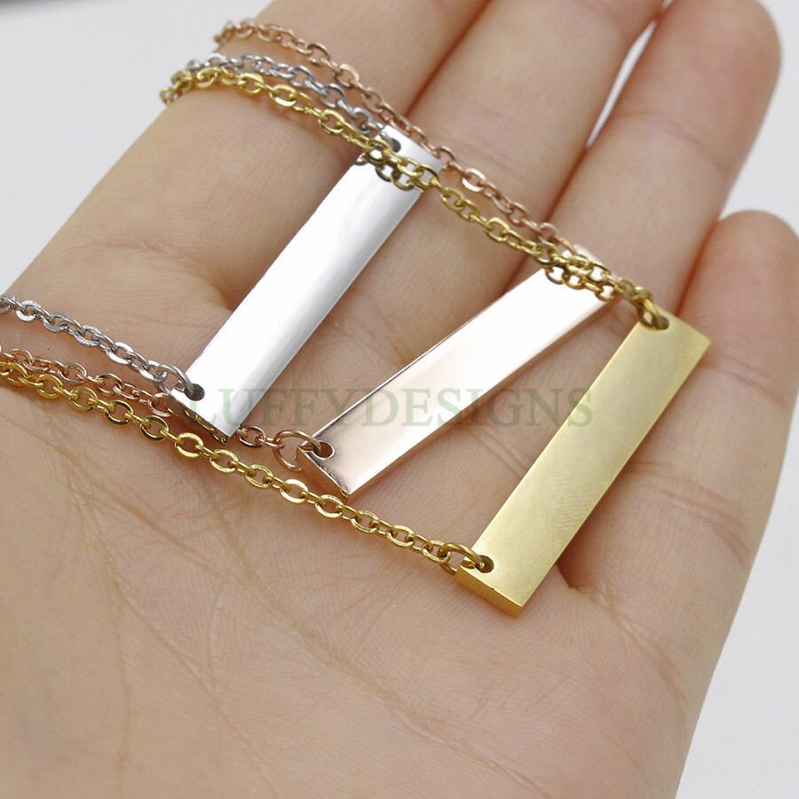 10pcs Blank bar necklace, bar necklace supplies, Gold /Rose Gold stainless steel blanks, Hand stamping bar necklace, DIY Engraving Supplies