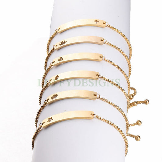 5pcs Bar Bracelet Blank, Bar Bracelet Supplies, Gold Stainless Steel Blanks, Ready to Stampe, DIY Engraving Bracelet, Stamping Blank