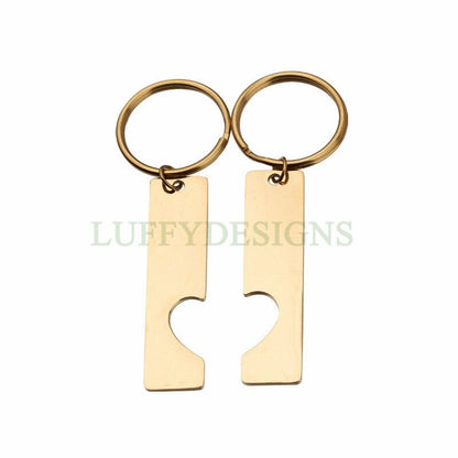 5pairs Bar Keychain with Hollow Heart, Bar Keyring Supplies, Gold Stainless Steel Blanks, Ready Stamping Bar Keychain, Engraving Keychain