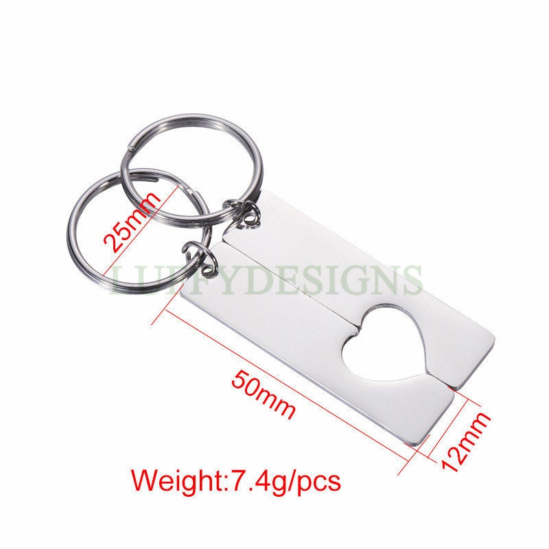 5pairs Bar Keychain with Hollow Heart, Bar Keyring Supplies, Gold Stainless Steel Blanks, Ready Stamping Bar Keychain, Engraving Keychain