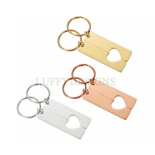 5pairs Bar Keychain with Hollow Heart, Bar Keyring Supplies, Gold Stainless Steel Blanks, Ready Stamping Bar Keychain, Engraving Keychain