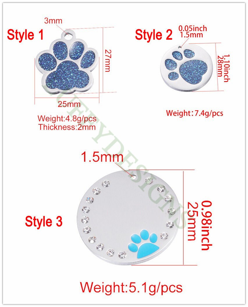 5pcs Paw Print of Dog Charms, Stainless Steel with Flash Powder/CZ, Metal Charms, Jewelry Making Supplies, Blue Paw Print of Dog Pendants
