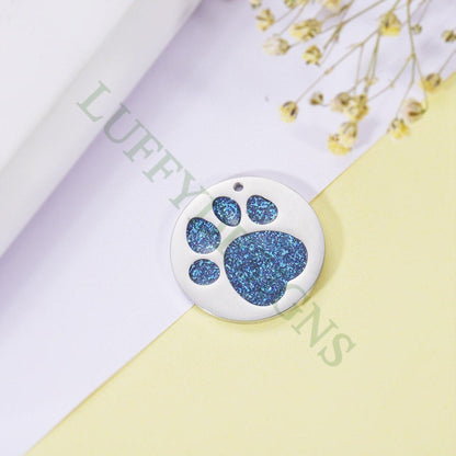 5pcs Paw Print of Dog Charms, Stainless Steel with Flash Powder/CZ, Metal Charms, Jewelry Making Supplies, Blue Paw Print of Dog Pendants