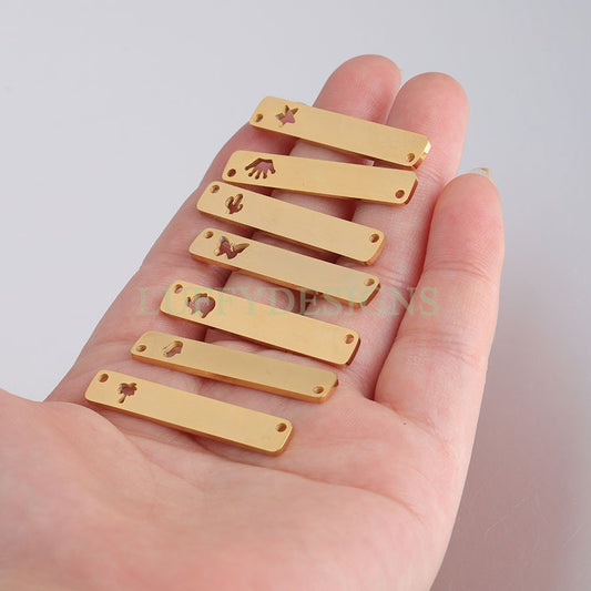 5pcs Personalized Stamping Blank Bar, Ready to Stamp, Gold Bar Charm, Gold Plated Stainless Steel,Mirror Polished Engraving Necklace Supply