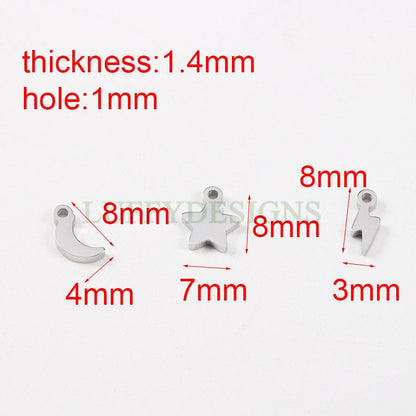 10pcs Crescent Moon Charms, Star Charms, Lightning Bolt Charms, Universe Charm Pendant, Starry Night Charm Pendant, Mirror Polished Findings