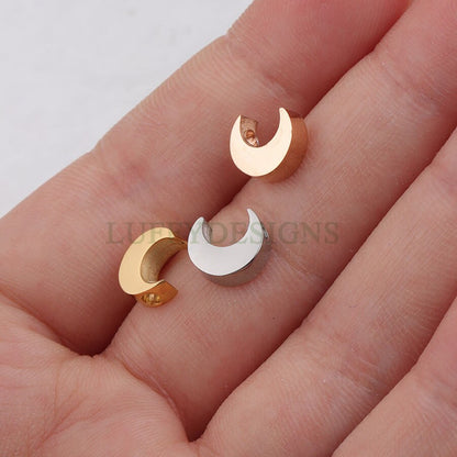 10pcs Crescent Moon Charms, 3D Moon Beads, Gold Moon Beads, 18K Gold/ Rose Gold plated Stainss Steel, Mirror Polished Moon Findings