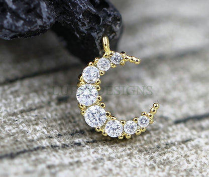 5pcs CZ Crescent Moon Charms, CZ Pave Charms, Tiny Gold Moon Pendant, CZ Jewelry Pendant, Cubic Zirconia Moon Charms, 24K Gold plated Brass