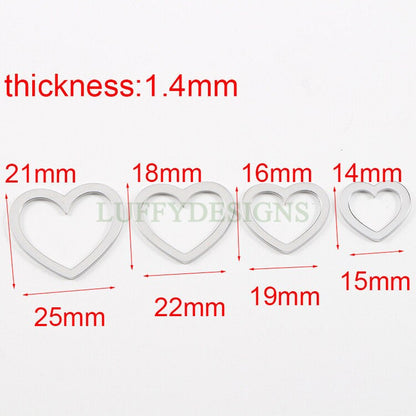 10pcs Heart Ring Charm, Close Heart Ring, Love Charms Link Connectors, Heart Pendant, Heart Flat Ring, 18K Gold plated 316L Stainless Steel